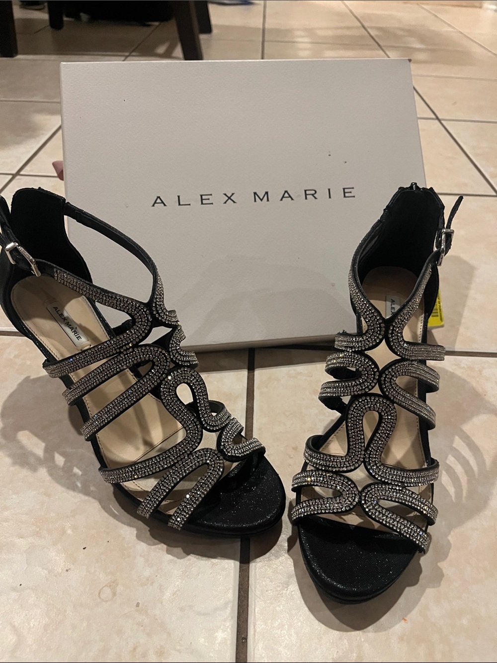 Alex Marie Black Crystal Embellished Strappy Heels